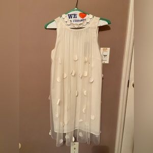 Gracia Off-White Mesh Layered Polka Dot Dress